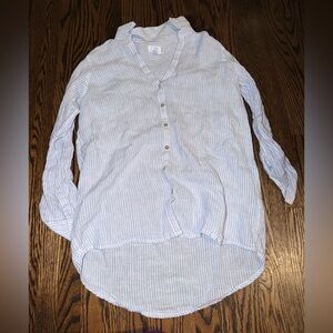 Sigrid Olsen linen Blue and White Striped Lightweight Shirt small